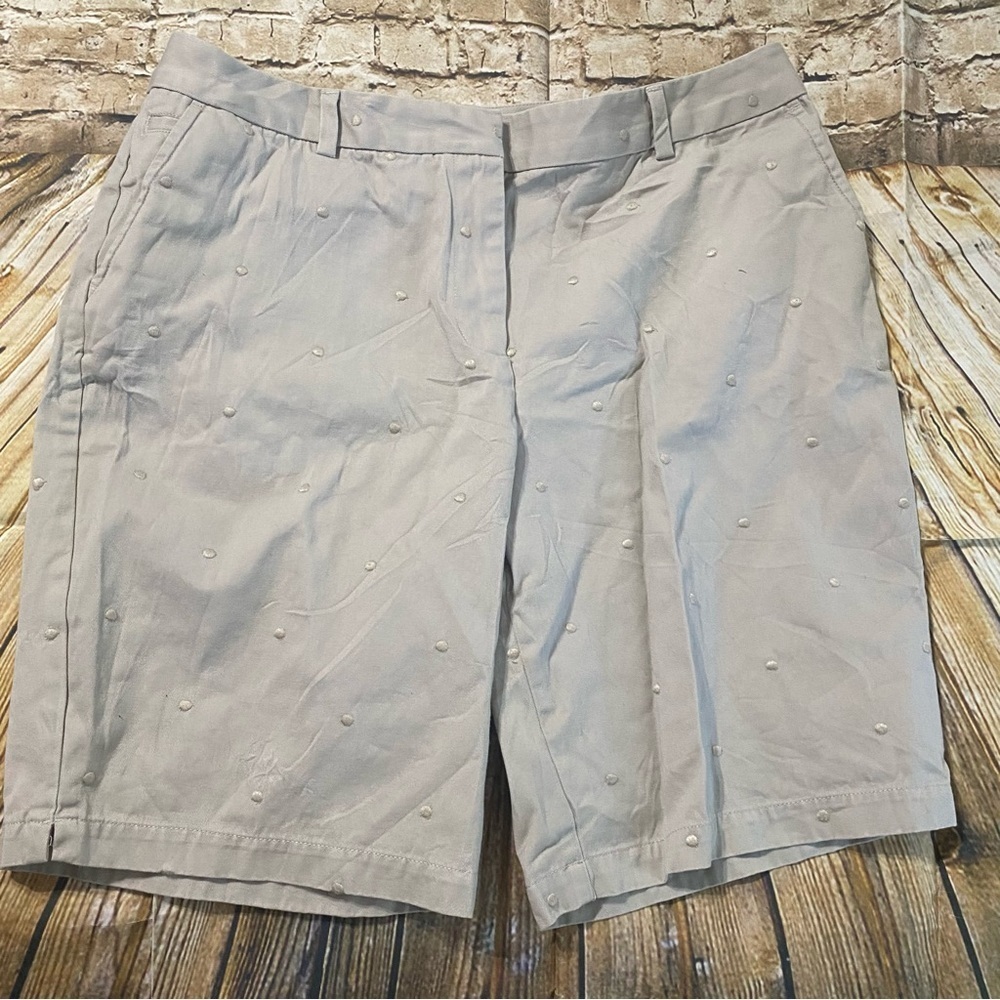Talbots Beige Khaki Embroidered Dot Cotton Bermuda Shorts